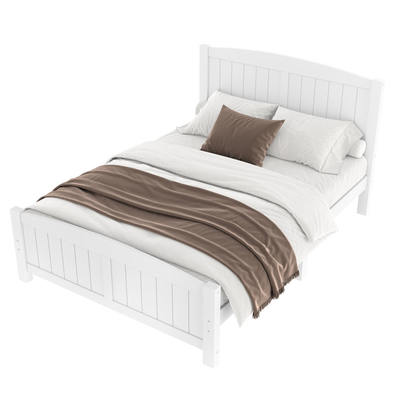 Lit plateforme double - structure en bois massif, lattes robustes et structure solide, aucun sommier nécessaire, blanc, Blanc