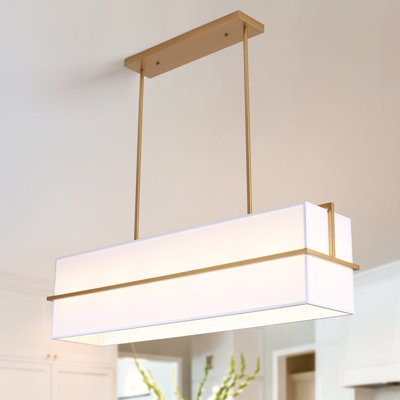 Lustre carré / rectangulaire rectangulaire à 5 lumières avec abat-jour en tissu blanc Ajanee - H 11,02 po x l 39,37 po