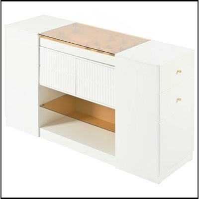 Modern Luxury Multi-Functional Island Vanity Dresser And Storage Cabinet With Glass Tabletop, Display Shelf,6 Drawers For Walk-In-Wardrobe And Bedroom