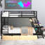 Lit superposé double en métal avec bureau intégré et 2 tiroirs utiles - noir pour la chambre à coucher