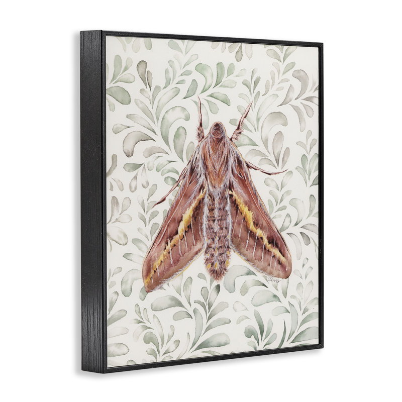 Giclée encadrée «Moth Over Leaf Sprig», conception par Cady, H 20 po x l 16 po, Giclée encadrée noir minuit