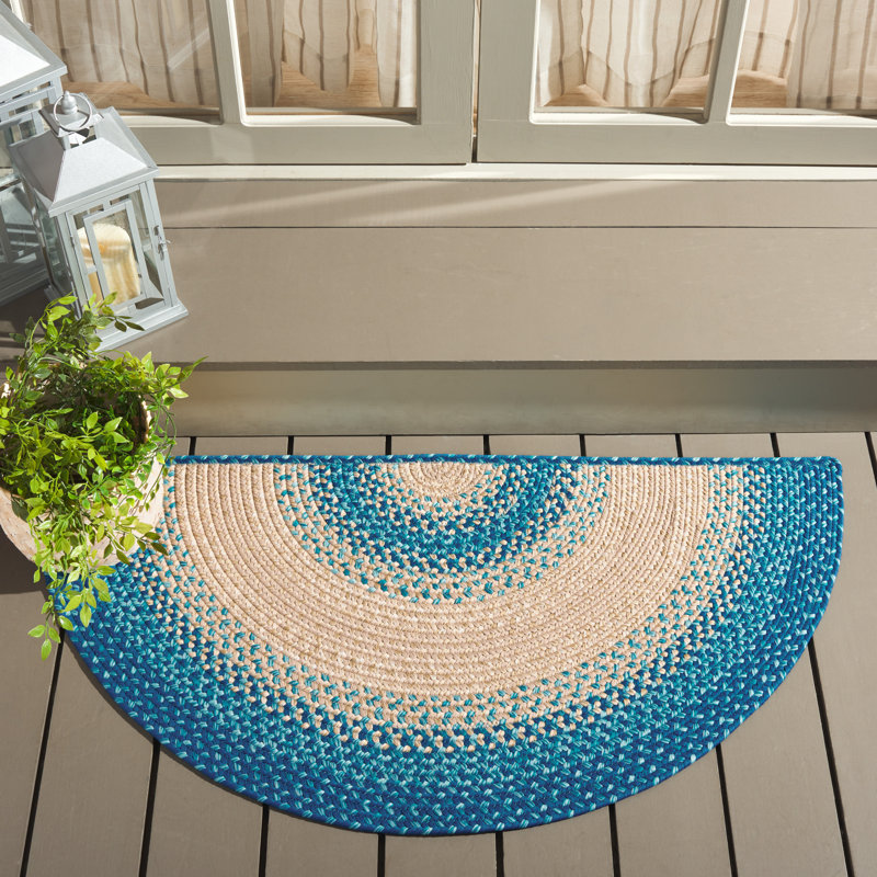 Clickett Hand Woven Performance Machine Washable Performance Striped Indoor/Outdoor Area Rug, Half-circle 2' x 4'