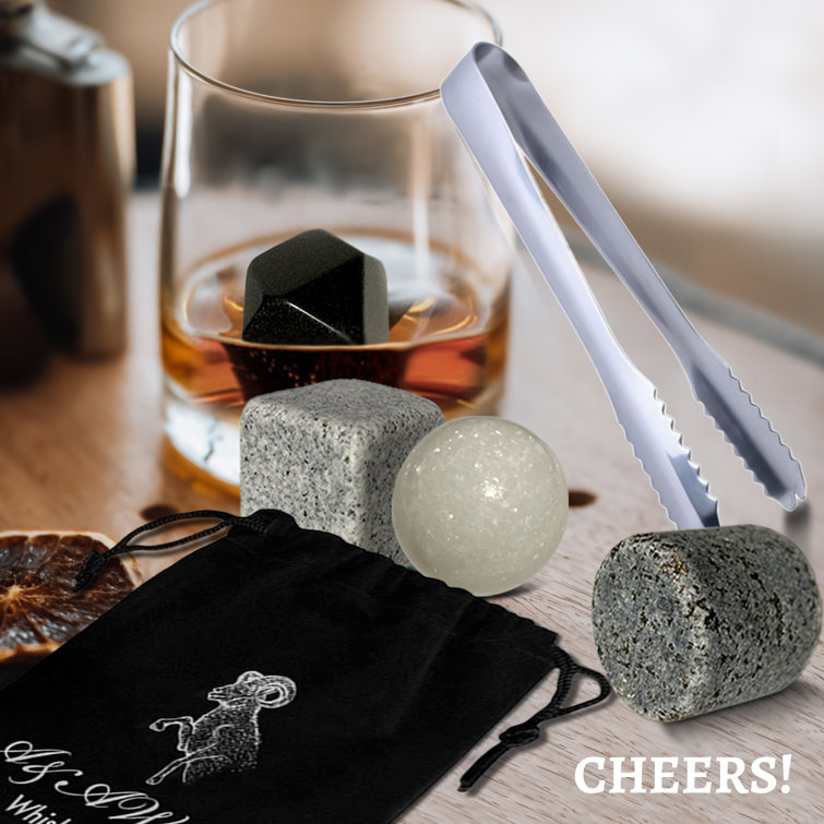 A&A Wonders Premium Whiskey Stones Set Of 4 Geometrical Shapes Chilling  Rocks Stone Reusable Ice Cubes For Drinks With Velvet Carrying Pouch,grey