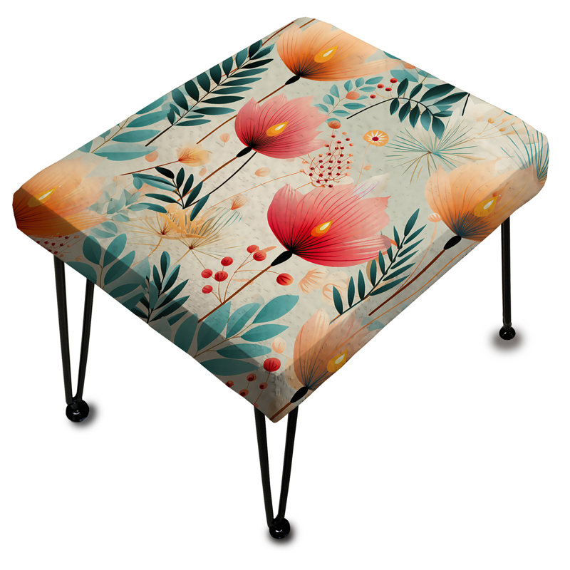 Très doux motif tropical vert et rose - Repose-pieds rectangulaire botanique