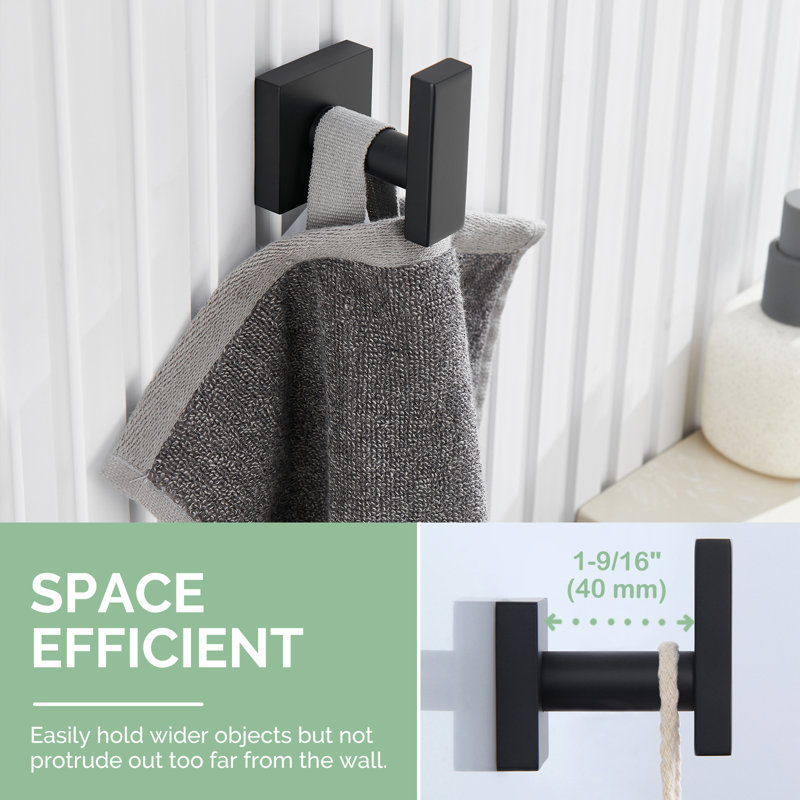 Single Stainless Steel Wall Mounted Towel Hook, Matte Black
