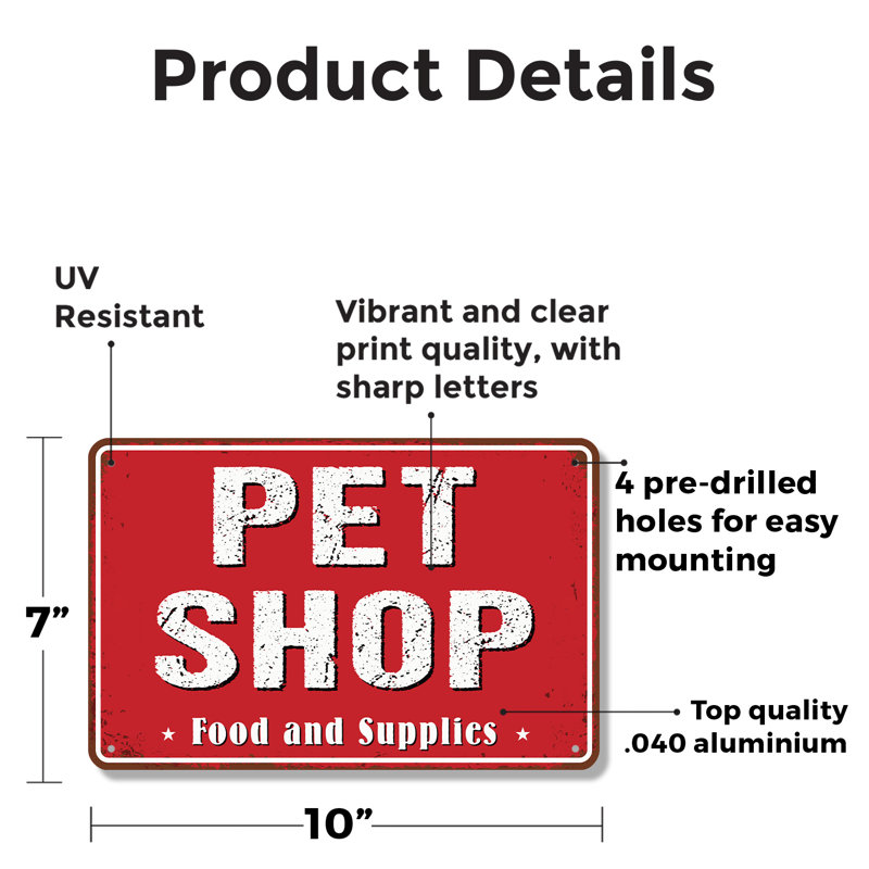 Enseigne fantaisie en aluminium 7 po x 10 po Pet Shop Street