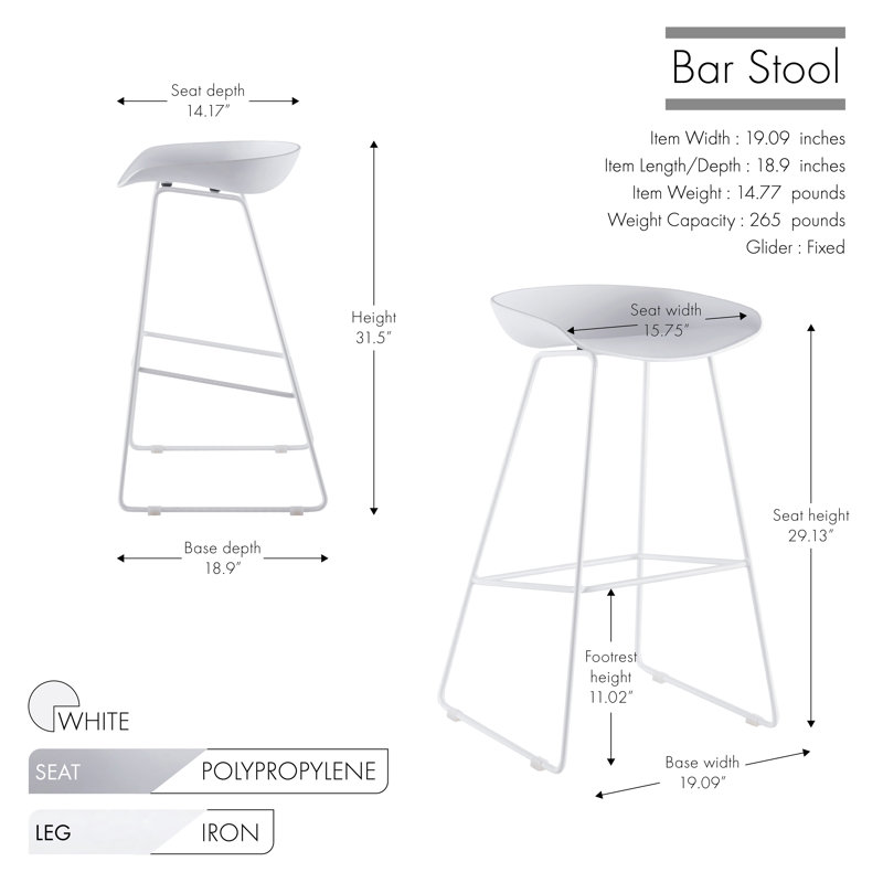 Tabourets de bar en plastique 29,13 po Estelle, Blanc