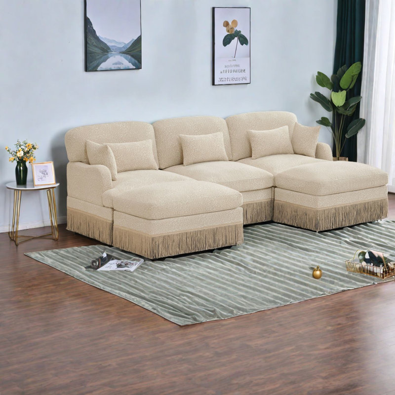 Canapés modulaires à assise profonde, style pompon chenille moderne pour la maison