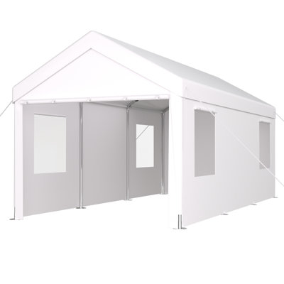 12' X 20' Portable Garage Canopy. Galvanized Steel Structure, 2 Doors & 4 Vent Windows. Fade Canopy, Easy Assembly For Car, Truck, Boat, Tools Organization Pe Cover, Simple Equipment Storage