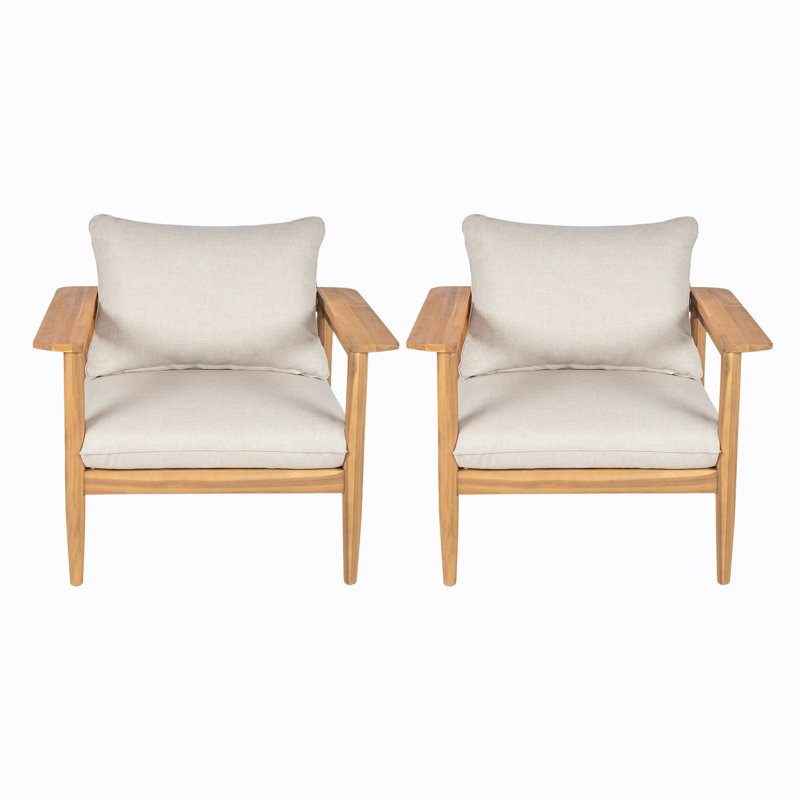 Sandy Outdoor Acacia Wood Lounge Chairs With Removable Cushions