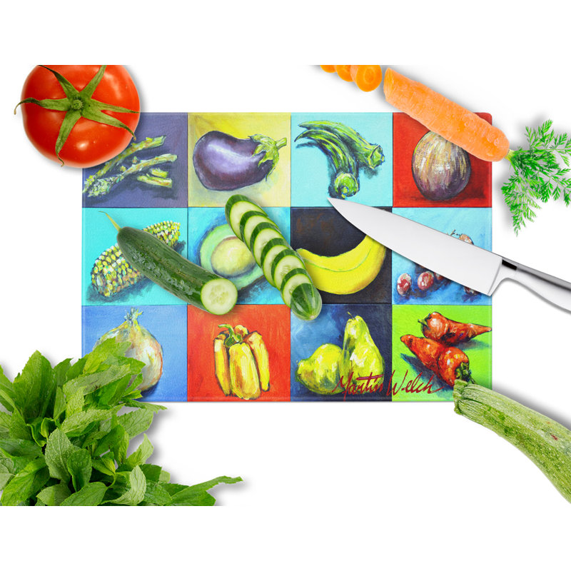 Planche à découper fruits et légumes mélangés en verre trempé caroline