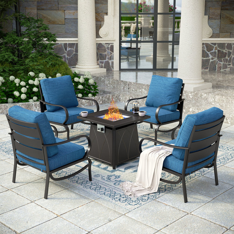 Tapasi Outdoor Patio Conversation Furniture Set, Peacock Blue, Stationary Chair