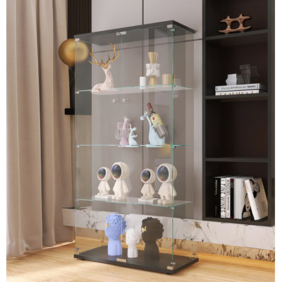 Two-Door Glass Display Cabinet 4 Shelves With Door, Floor Standing Curio Bookshelf For Living Room Bedroom Office, 64.56” X 31.7”X 14.37” -  Novobey, ALQHS22091501