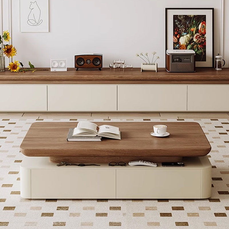Modern minimalist walnut wood grain coffee table