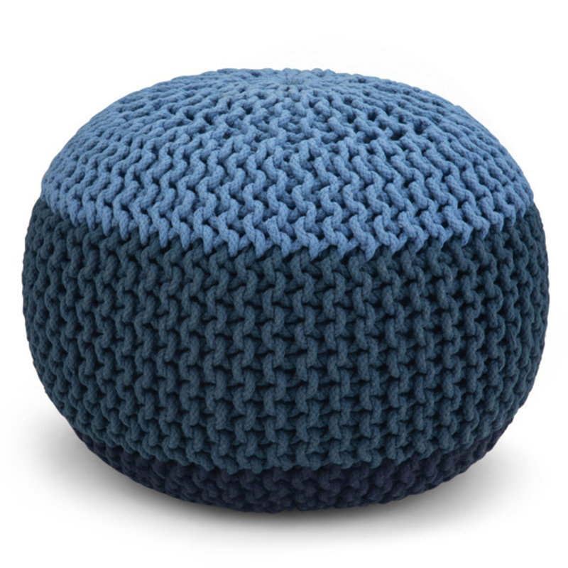 Nikki - Pouf rond tricoté à la main - Bleu / Bleu marine