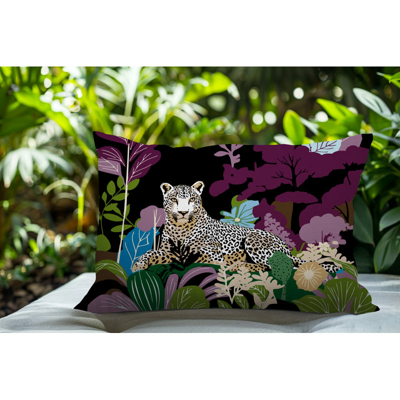 Oreiller rectangulaire réversible intérieur / extérieur Tai Leopard, Rectangle H 14 po x l 20 po, Mauve