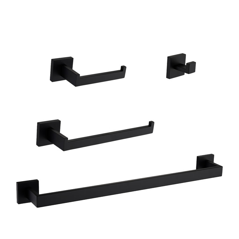 Dispositifs de salle de bain en acier inoxydable noir mat, 4 -, rouille - pour toutes les salles de bain en noir, zéro, installation simple à divers endroits