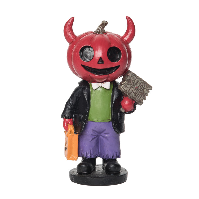 Figurine d'Halloween enfant avec tête de citrouille diable