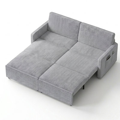 Convertible 6-In-1 Sleeper Sofa Bed, Corduroy Pull Out Couch With 3-Tier Extending Design, Upholstered Sofa With Chaise, Storage Pockets & 2 Cushions For Small Spaces