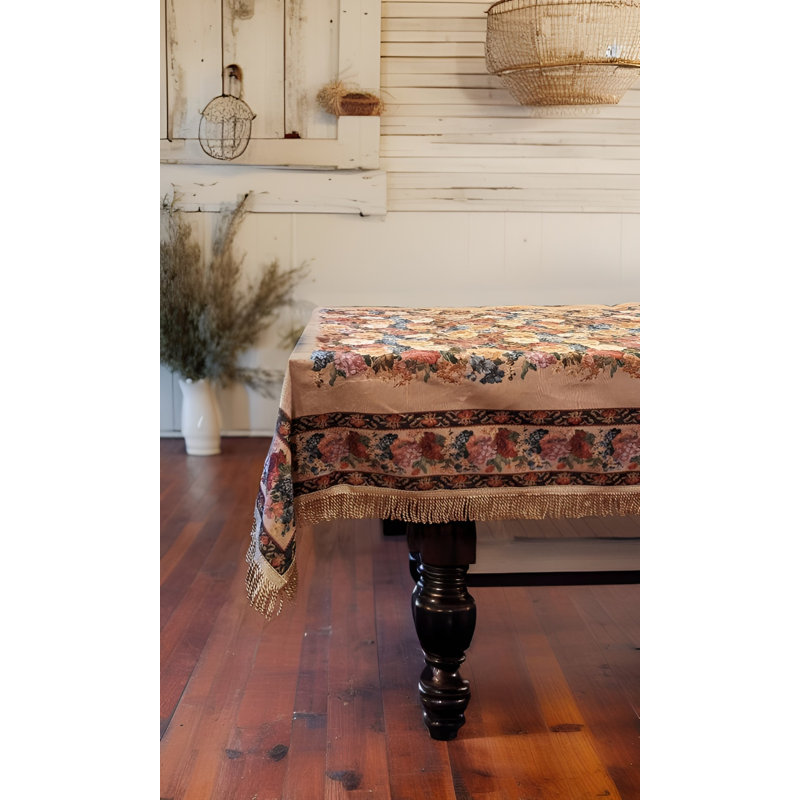 Colorful Country Rustic Floral Morning Awakening Woven Tapestry Tablecloth, 57" L x 84" W