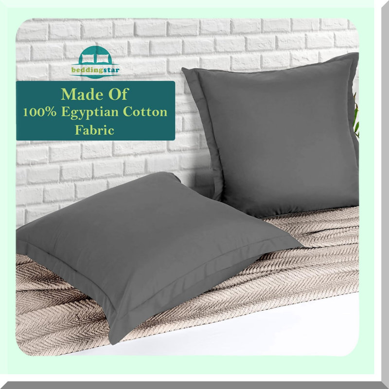 Luxury European Cotton Pillow Shams - Set of 2 Dark Grey Euro Covers 26x26 - Premium 600 TC Decorative Pillowcases - Gorgeous Square Euro Size Cases