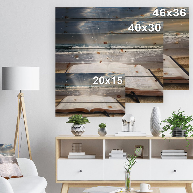 Impression sur toile, "Bible de Jésus à la plage", H 15 po x l 20 po x P 1 po, Bois
