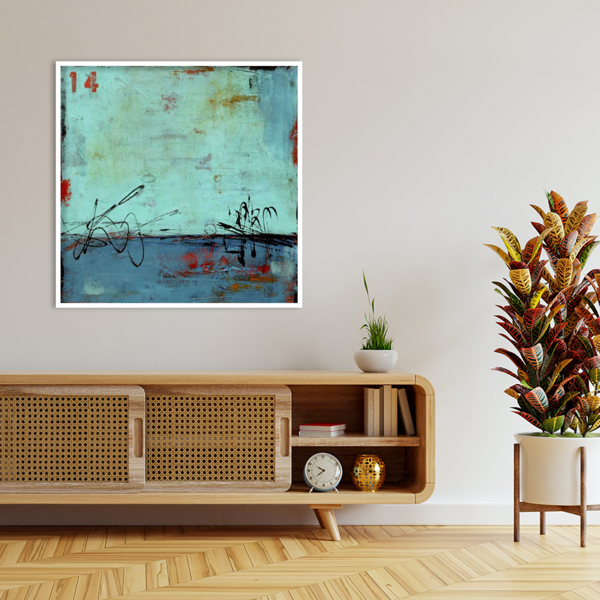 Blue Bay Marina II by Mauro Wood Framed Wall Art Print, 41" H x 41" W, White