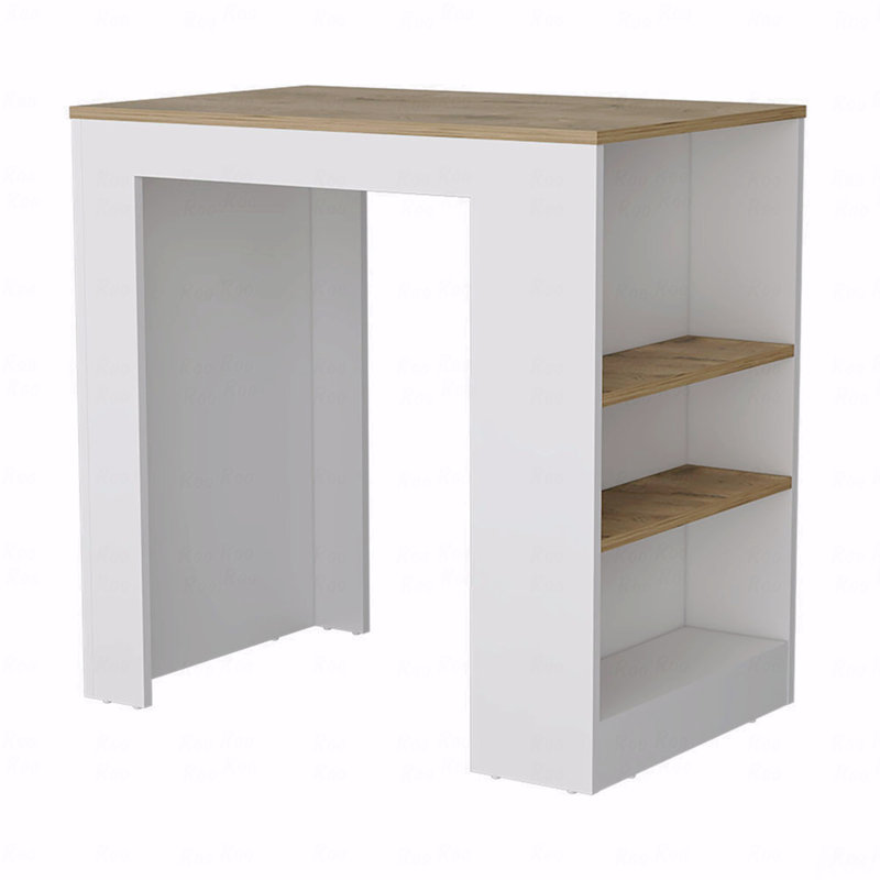 Îlot de cuisine avec 3 tablettes latérales, Blanc