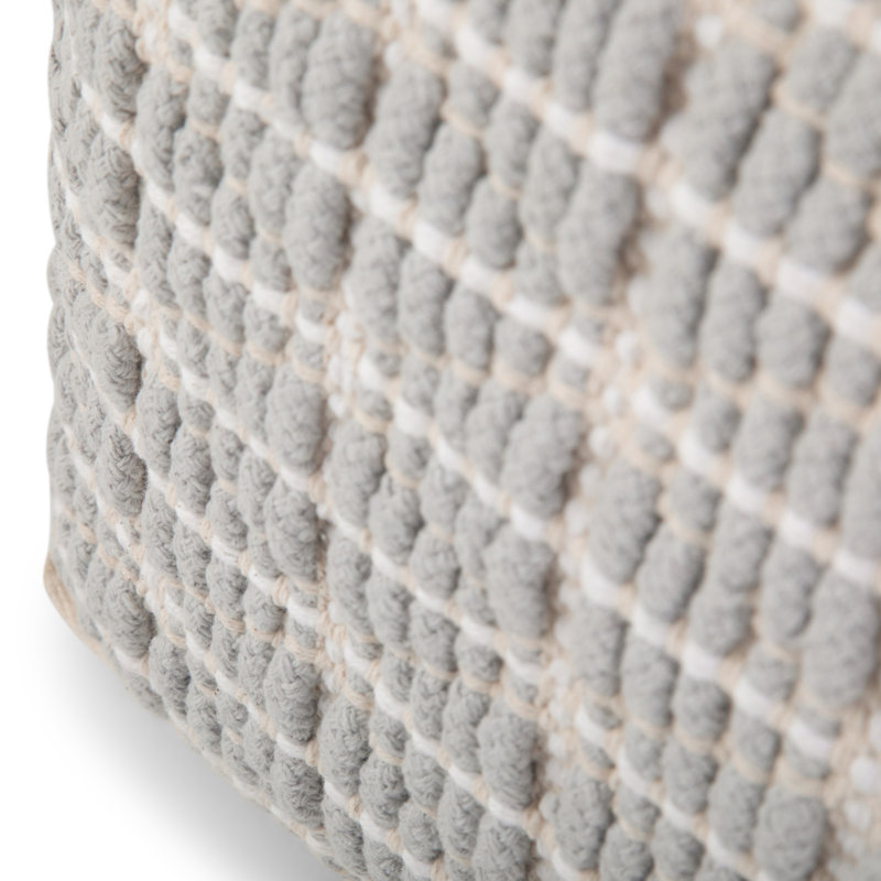 Noreen Light Blue and White Handloom Woven Square Pouf