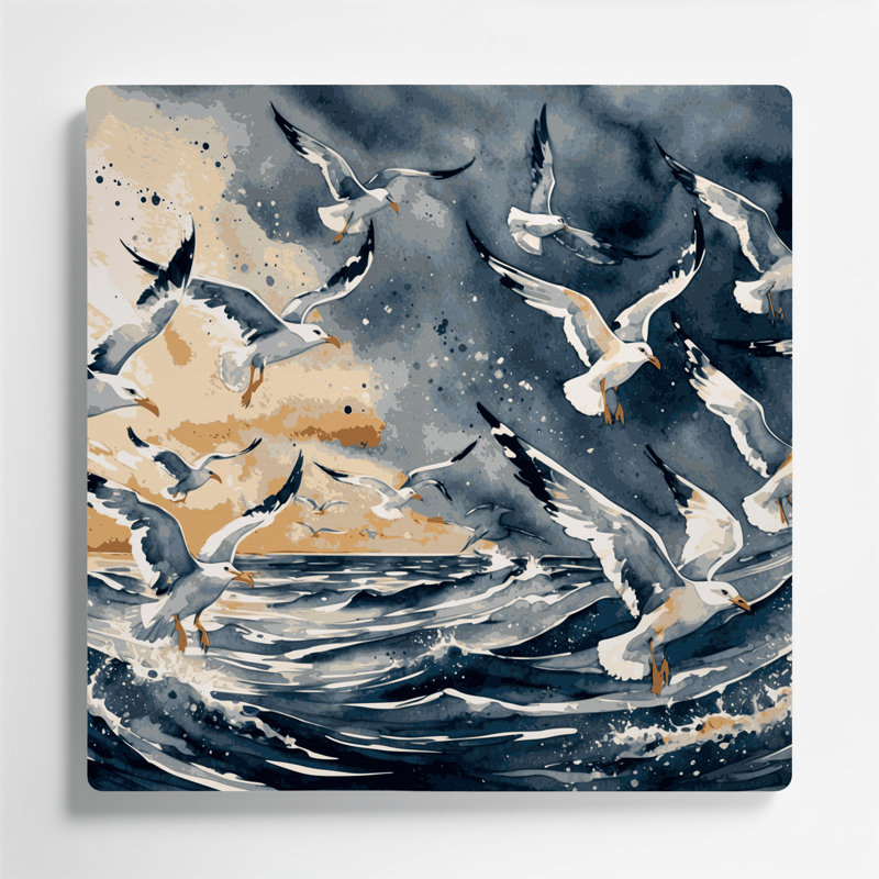 Oiseaux, mouette argentée, art mural en métal beige, H 12 po x l 12 po