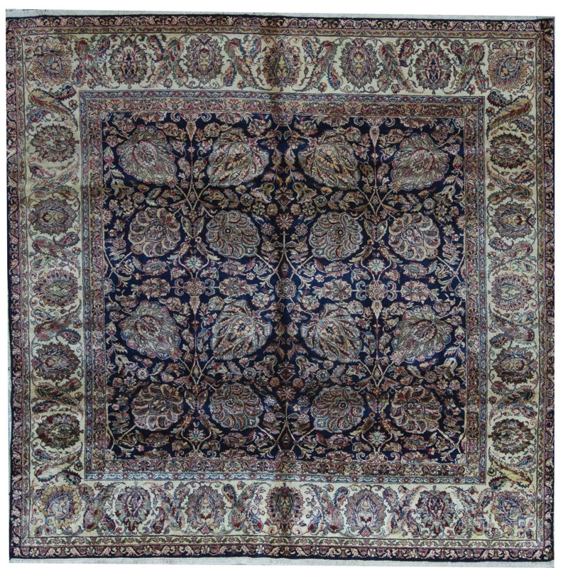 Tapis carré bleu et brun de haute qualité noué à la main