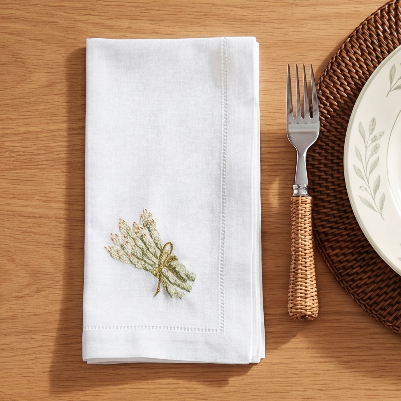 Asparagus Embroidered Cotton Napkin