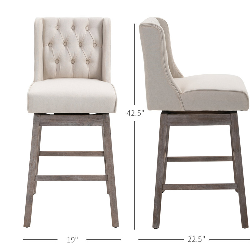 2 paires de tabourets à hauteur de bar, siège de 30 po, pivotant à 180 degrés, repose-pieds en bois massif, bouton, habillage beige de 2, hauteur de siège, chaises confortables pour votre espace