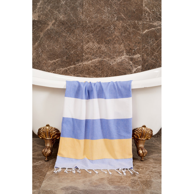 Serviette de plage 100% coton Powers, Bleu / Blanc / Jaune