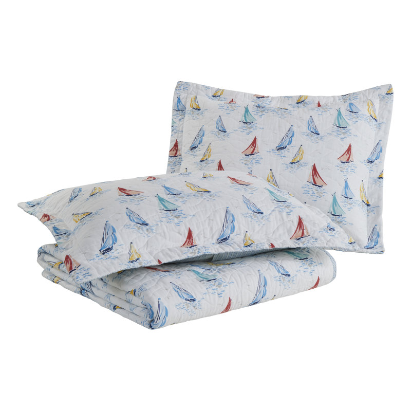 Ahoy Blue Cotton Reversible Twin Quilt Set