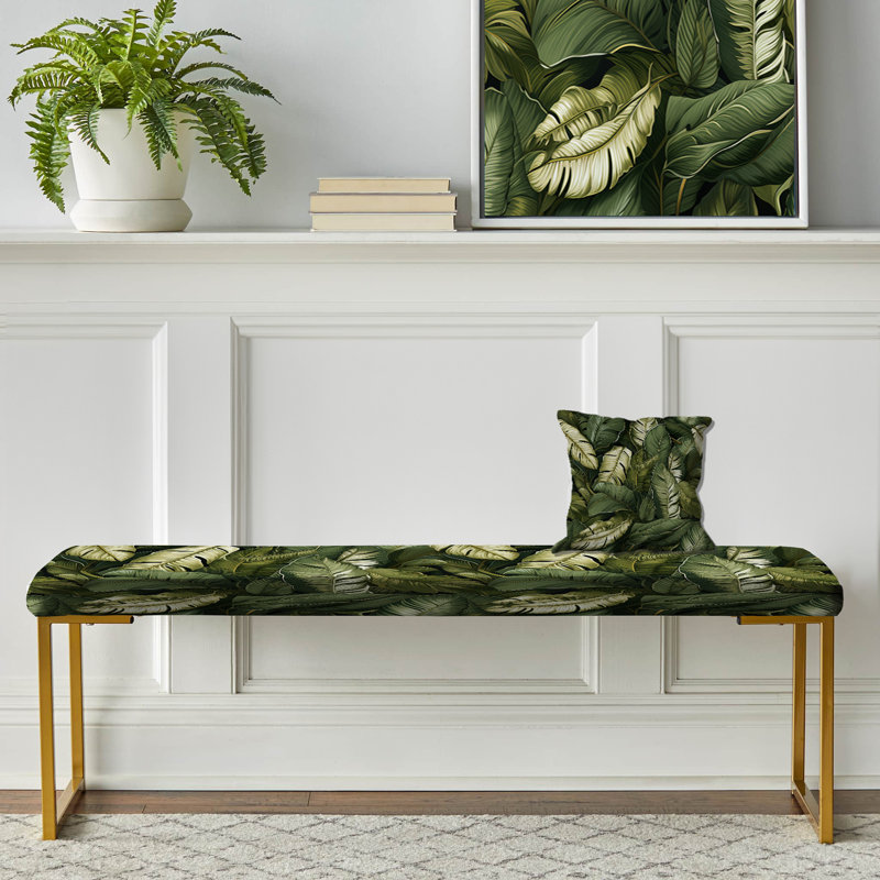 Green Banana Leaf Bliss Tropical Pattern V - Tropical Upholstered Gold Bench