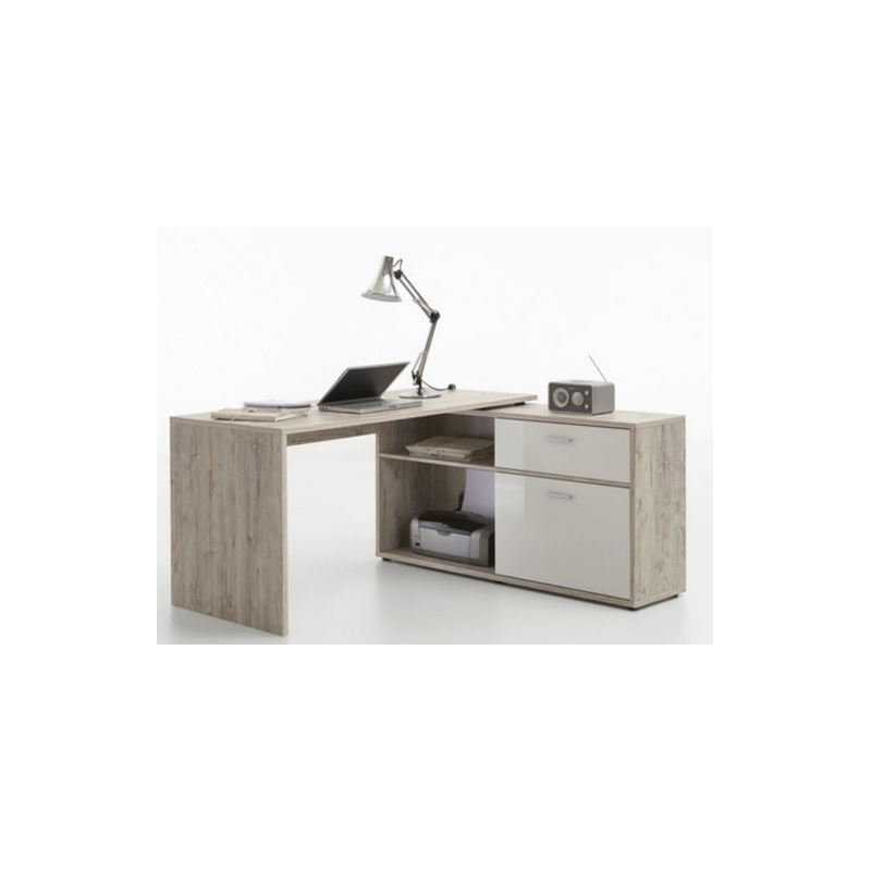L-Shaped Writing Desk, Oak Sand/Matt White