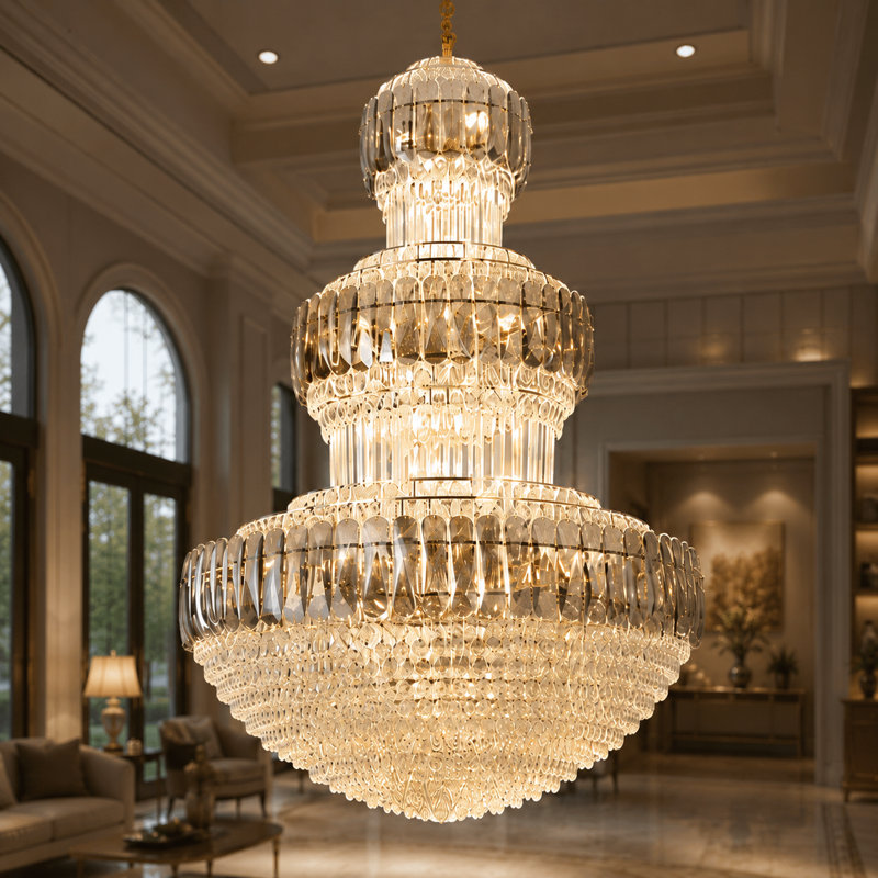36-Light Dimmable Tiered K9 Crystal Chandelier, 59.06" Hx 39.37" Wx 39.37" D