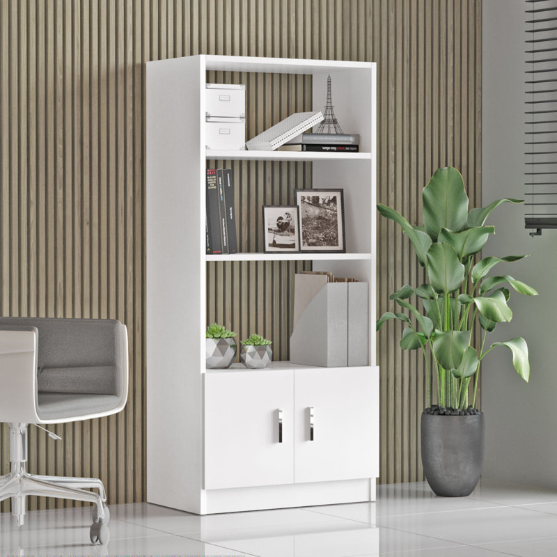 Modern White Bookshelf, 100% Melamine Coated Particle Board, 25.2 x 55.1 x 13.8 inches | 3 Adjustable Shelves (Top: 10.6 in, Middle: 11.9 in, Bottom: 13.4 in) | Stylish & Functional Design for Home or Office Storage
