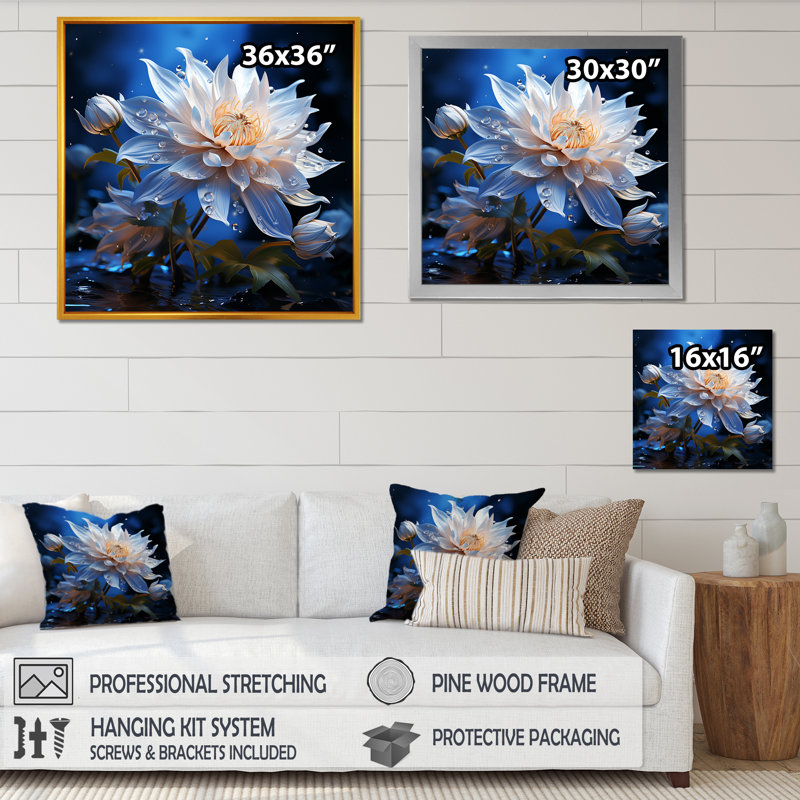 " Crystal Blue Cornflowers Harmony ", 36" H x 36" W x 1.5" D, Gold Single Picture Framed
