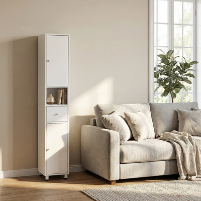 Armoire de salle de bain blanche avec 2 portes, 1 tiroir et 1 tablette