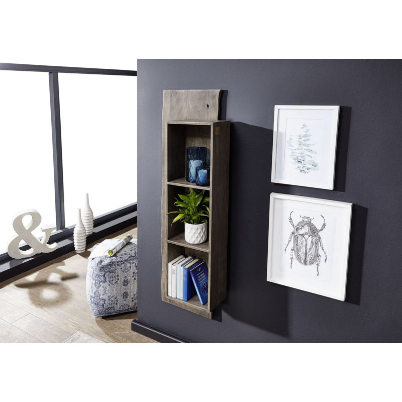 2 Piece Acacia Solid Wood Accent Shelf with Adjustable Shelves, Grey