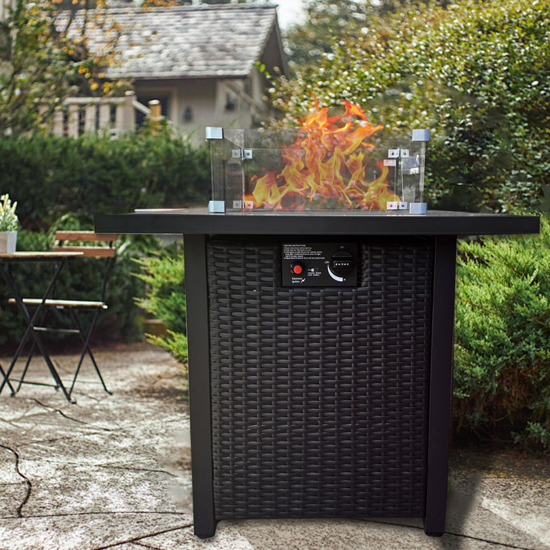 28'' Outdoor Wicker Rattan Fire Pit, Tan