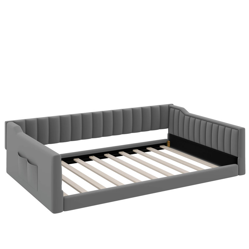 Upholstery Daybed And Side Storage Pocket, Full XL, Gray
