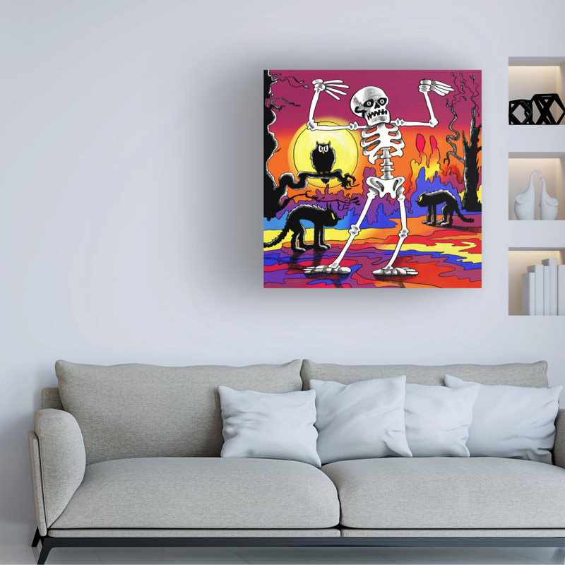 Art mural sur toile tendue «Skeleton Dance» vert Howie pour le salon, la chambre à coucher ou le bureau - 24 x 24