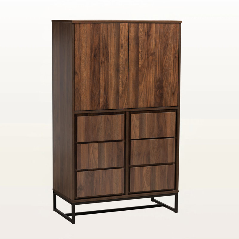 Torian Panel Door 8-Internal Shelf Walnut & Black Storage Cabinet, 52.95" H X 31.15" W X 15.38" D