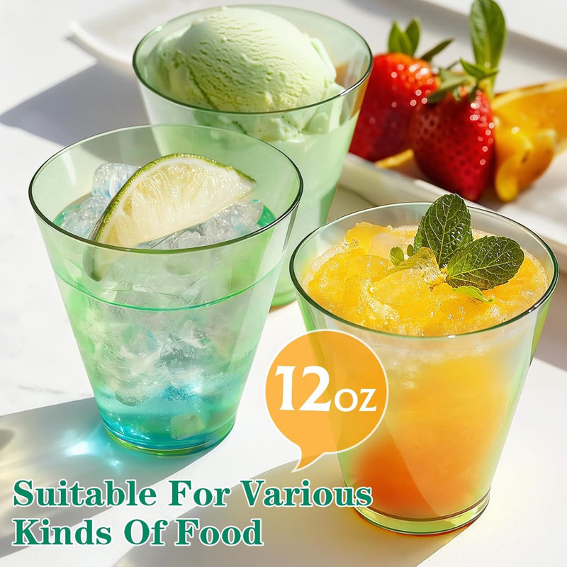 12 verres en plastique jetables 12 oz, Green