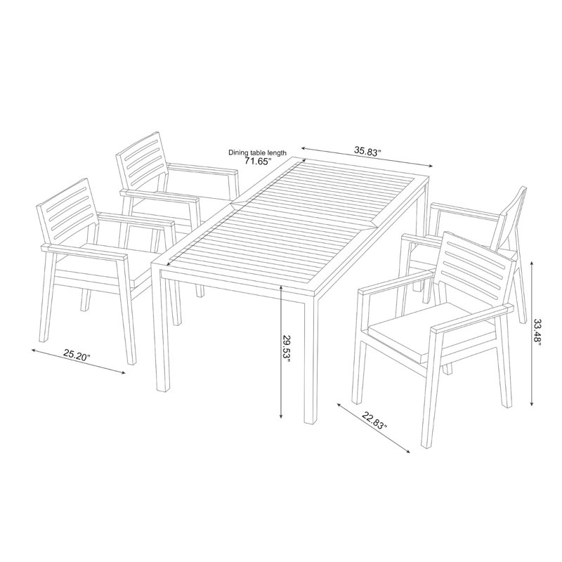 Outdoor Furniture Rhodes 5 Piece Dining Set with 72 in. Table, Cast Slate Sunbrella® Plainweave, Charcoal Aluminum