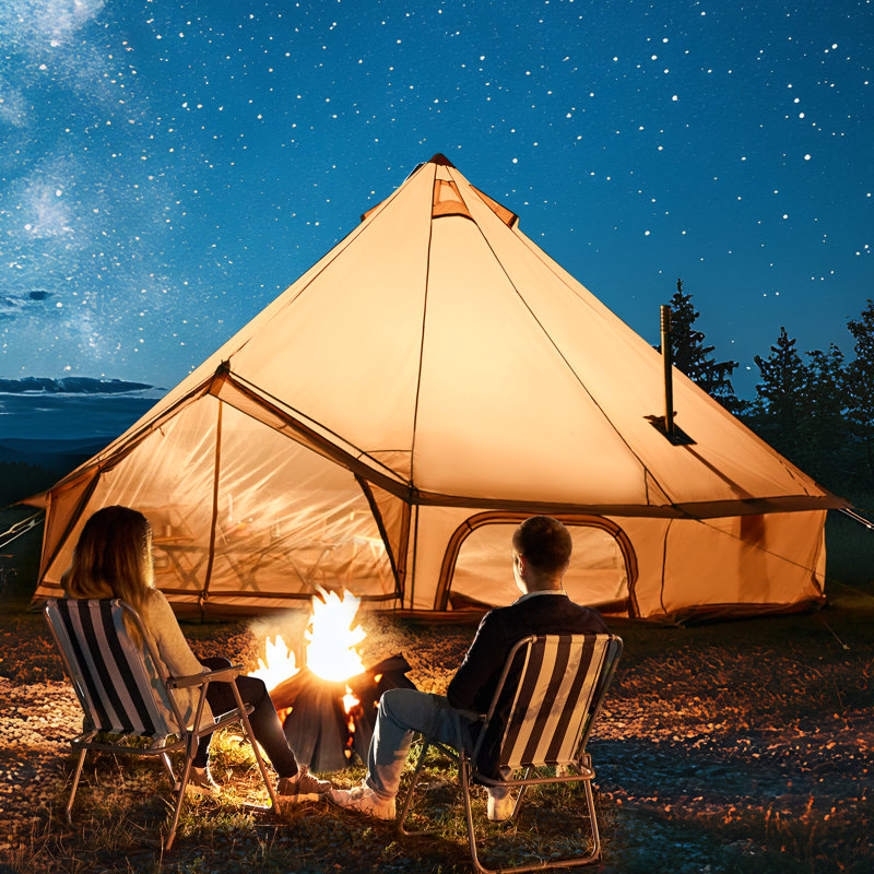 6-10person Yurt Tent,  4 Season Waterproof Bell Tent, Glamping Tents With Stove Jack, Beige, 16.4'