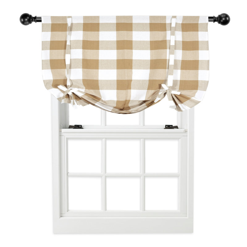 Tocoloma Check Tie Up Window Plaid Room Darkening Rod Pocket Curtain Panel, Mocha